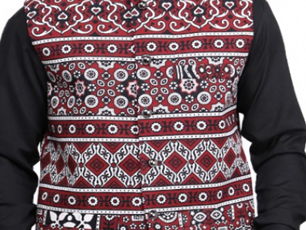 Ajrakh coat product shown with a close body crop