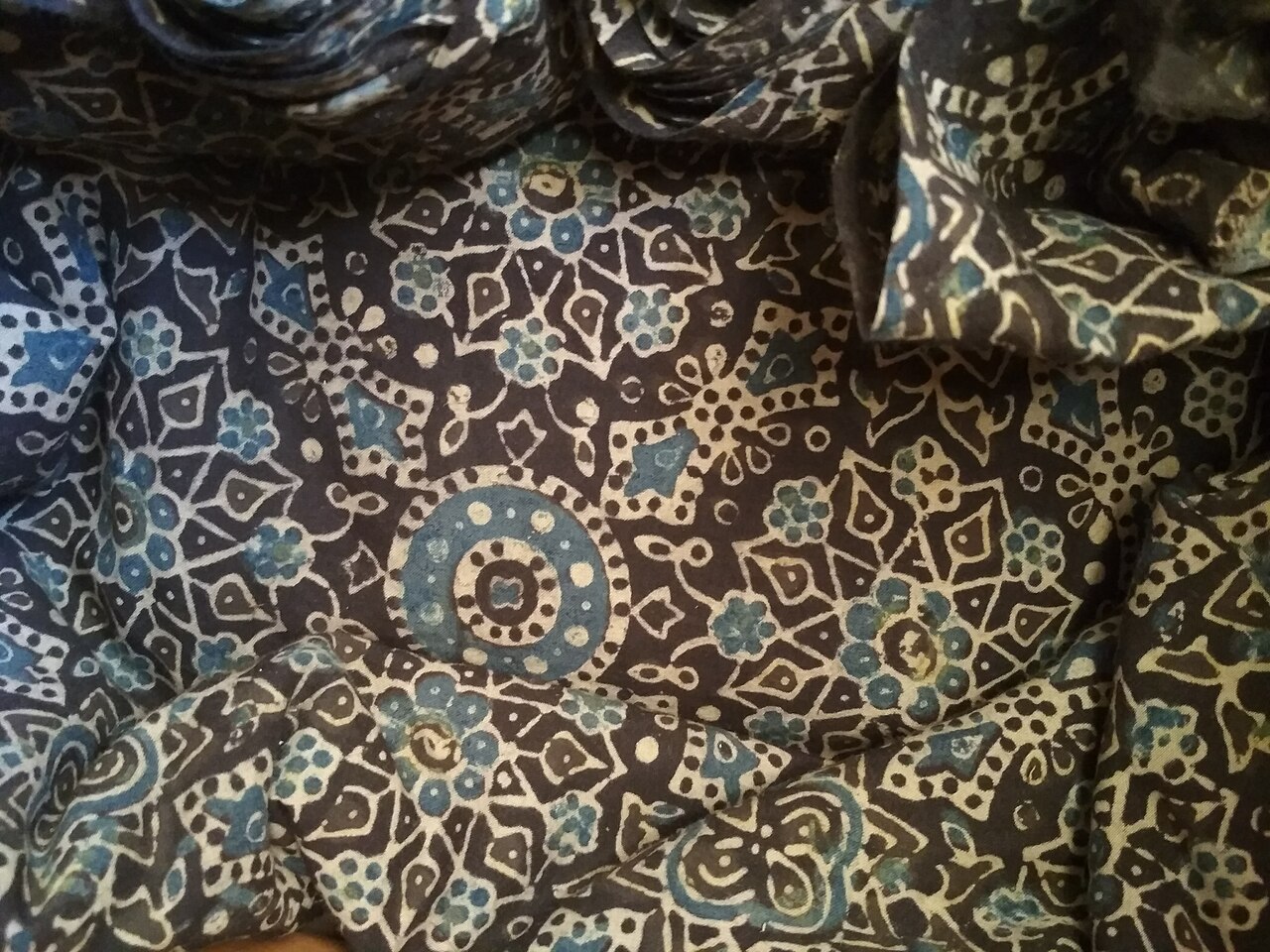 Ajrakh textile showing repeating historic motifs