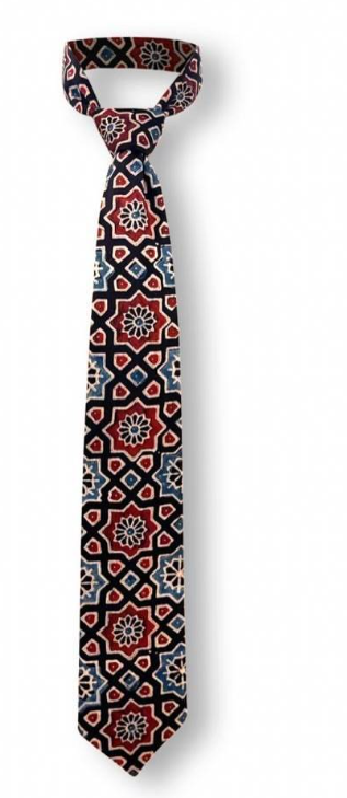 Ajrakh tie product photographed against a white background